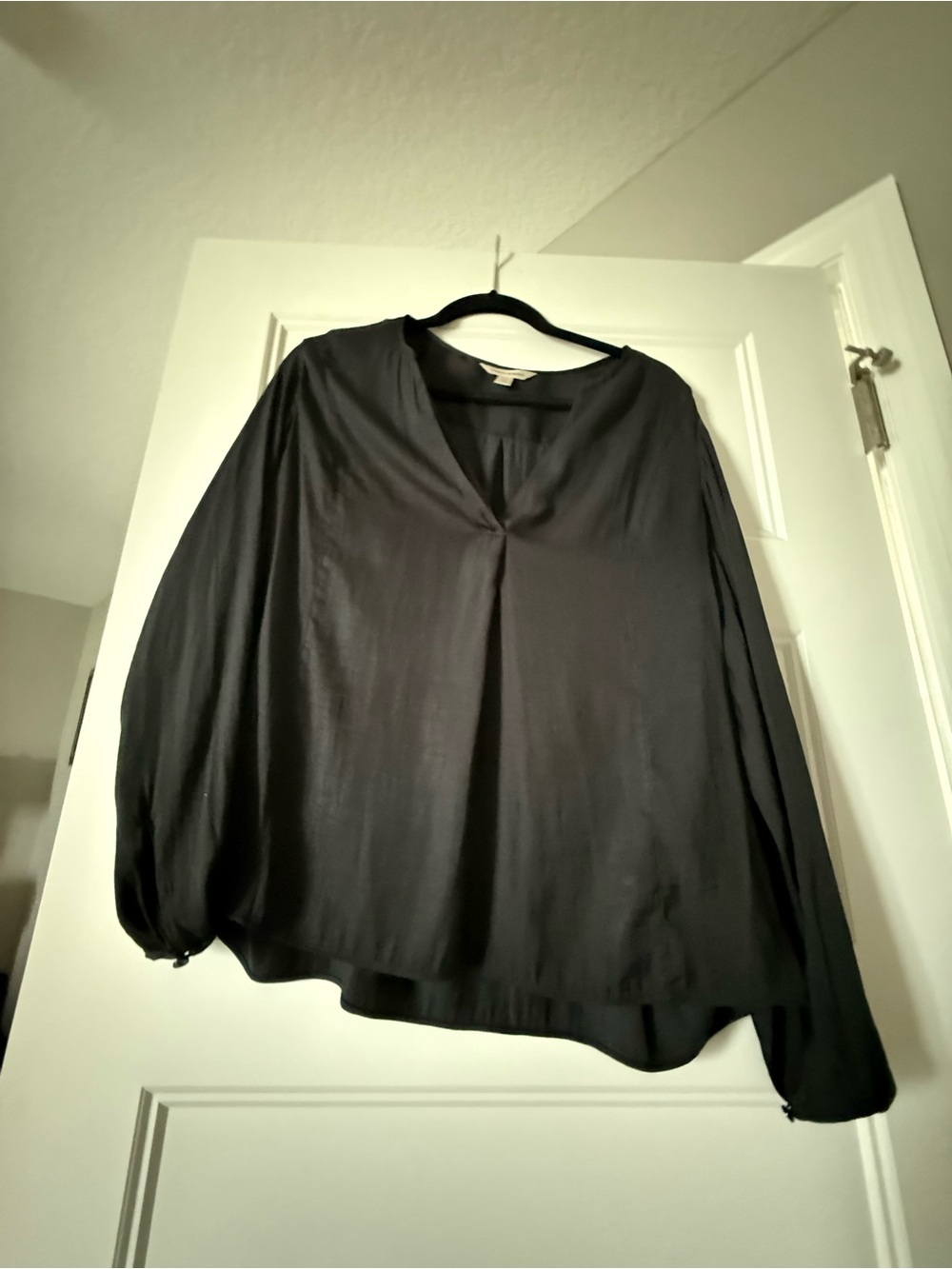 Banana Republic Black V-Neck Long Sleeve Blouse with Balloon Sleeves